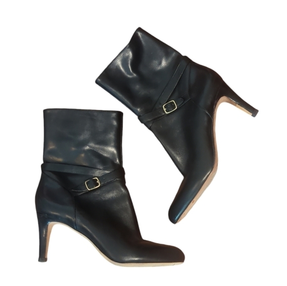 Designer Leather Boots black minimalist chic Office Siren Harness Wrap Sz 8.5 - Picture 8 of 13